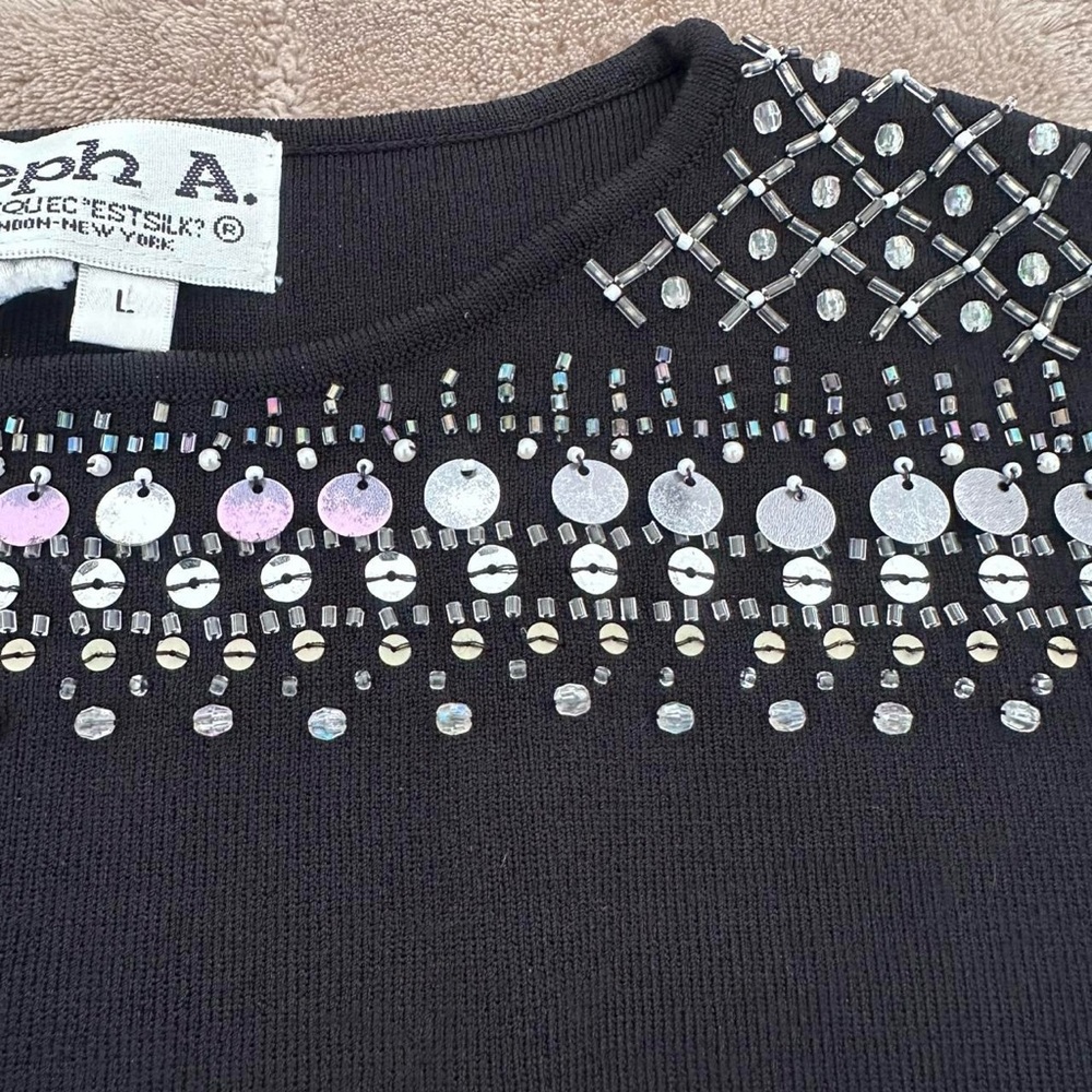 Vintage black sequins embellished high neck tank top